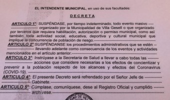 Quedan suspendidos todos los eventos masivos en Villa Gesell