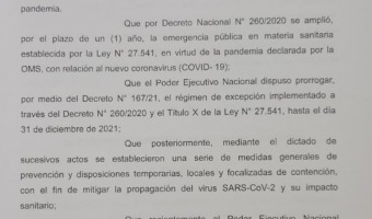 SE DECLAR LA EMERGENCIA ACUTICA  POR 90 DAS, EN EL CONTEXTO DE PANDEMIA